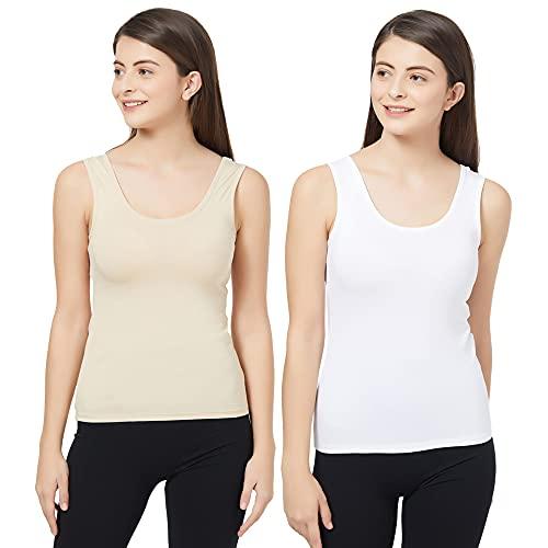 soie women's solid u back camisole (pack of 2)(white, nude, size-small)