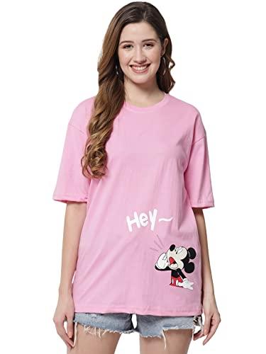 funday fashion women's pure cotton casual oversized printed loose t shirt (xx-large, pink)