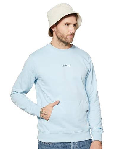 amazon brand - symbol men's cotton blend crew neck sweatshirt(sy-a22-sw-16_bright sky_l_bright sky_l)