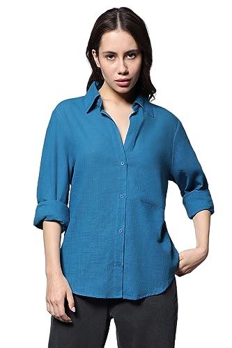 high star women's oversized fit shirt (hswshw23509_bl_blue