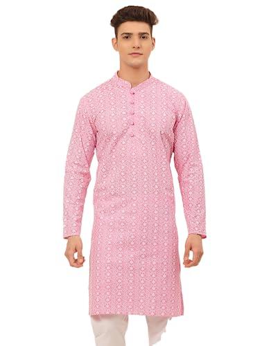 jompers men's floral embroidered kurtas (pink, l)