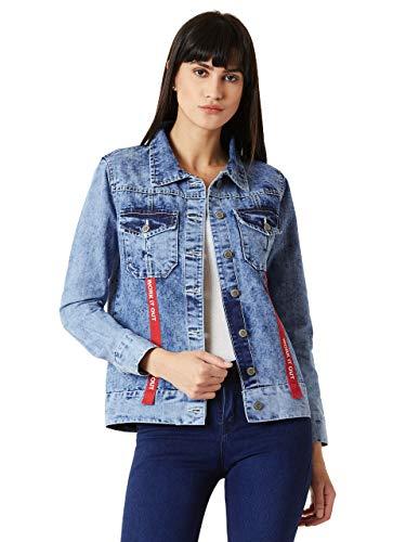 miss chase women's light blue collared full sleeve buttoned twill tape detailing solid denim jacket(mcss19den05-21-158-05, light blue, large)