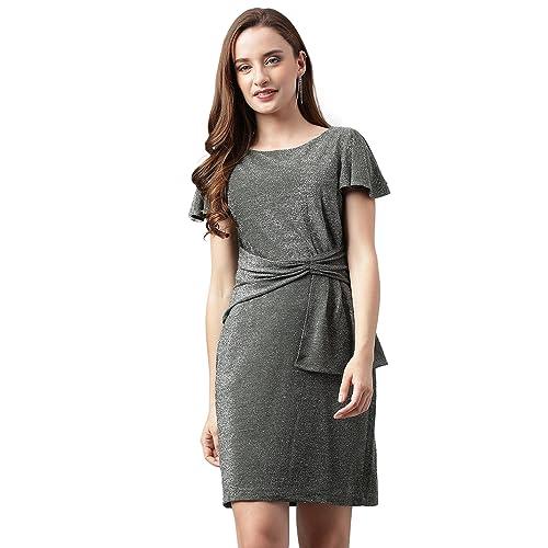 latin quarters women's lurex knit green round neck short sleeve bodycon midi dress_l