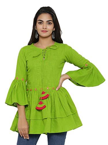 yash gallery women's cotton mirror work straight top for women (330yk408green_green_medium)