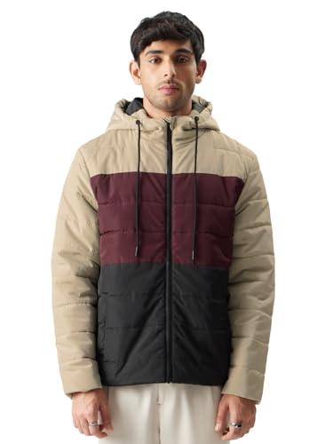 the souled store tan lines men and boys long sleeve zipper front hooded neck color block puffer jackets