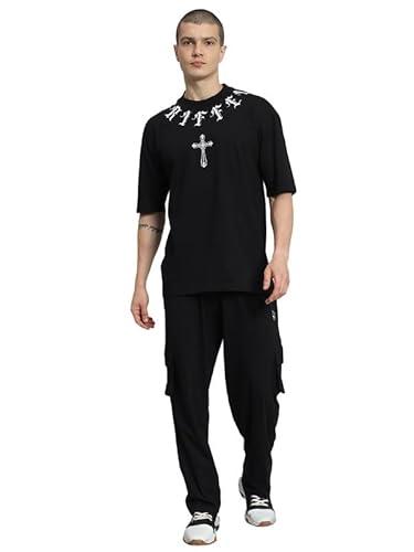 griffel men black t-shirt and trackpant set (l)