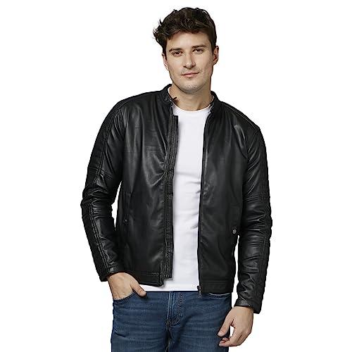 celio solid black long sleeves pu jacket