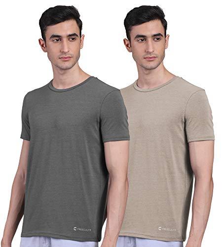 freecultr men's bamboo undershirt anti microbial anti odor breath tech super soft & comfort fit lounge wear and sleep wear t-shirt - size l pack of 2-charcoal,beach sand