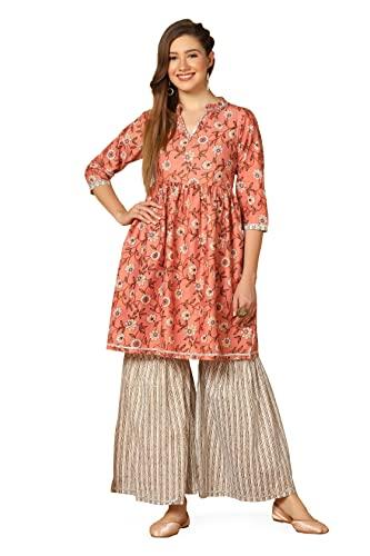 fashion dream women’s cotton kurta and sharara set (fdwcmb00005 pch l_peach_l)