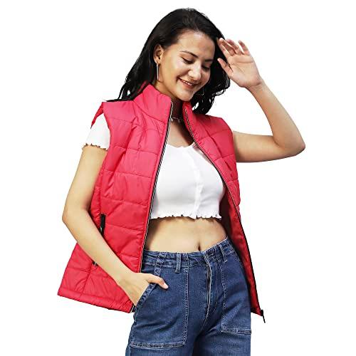 rigo women red sleeveless puffer jacket