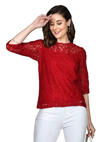 zink london women's red lace straight top