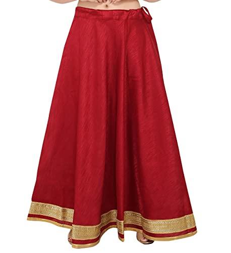 studio shringaar women's readymade lehenga maxi skirt with golden zari borders (free size, maroon)