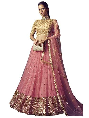 zeel clothing women's zari & sequins embroidered net lehenga choli with dupatta (4110-pink-wedding-stylish-latest-new; free size)