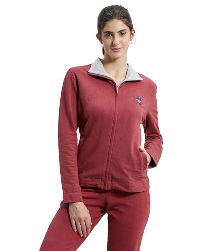 jockey ul08 women's super combed cotton elastane stretch full zip high neck jacket with convenient front pockets_rust red melange_l