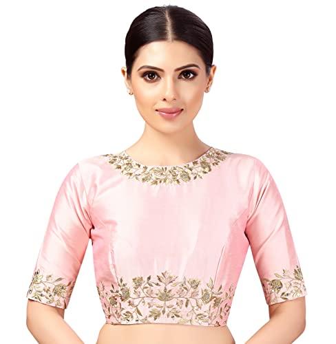 studio shringaar women's readymade art silk embroidered saree blouse with elbow length sleeves (light pink, 36)