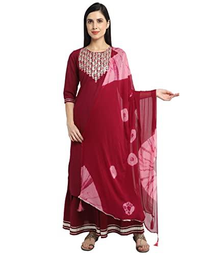 rajnandini women's pure cambric cotton embroidered kurta set with dupatta (joplvl267b-xl_magenta_xl)