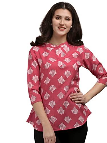 nainvish women's cotton blend v-neck printed top (sd184_t-s_dark pink)