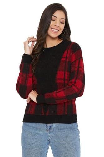 madame women red buffalo plaid sweater