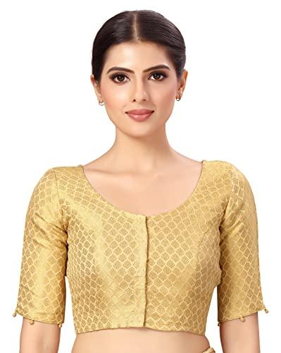 studio shringaar women's readymade polyester elbow length sleeves banaras brocade saree blouse (gold, 40)