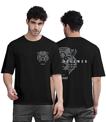 bullmer trendy front and back printed oversized round neck t-shirt for men - pure black/medium