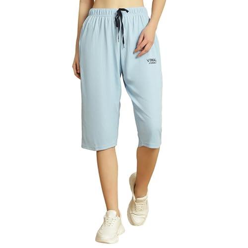 vimal jonney solid light blue regular fit polyster lycra capri for women