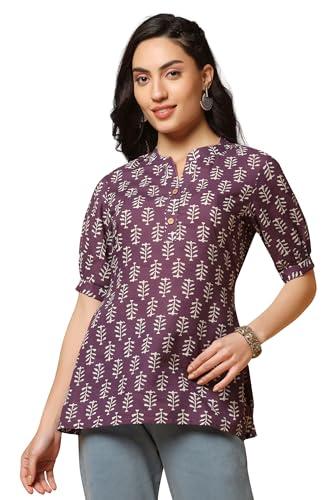 fashion dream women's cotton tunic regular fit top (fdwtun00013 prp m_purple_medium)