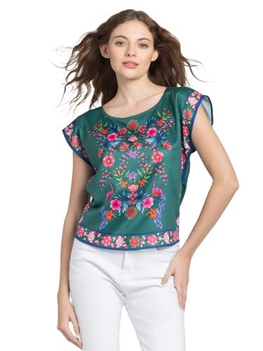 shaye green casual short sleeves round neck floral top for women