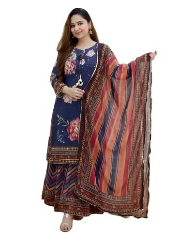 klosia women croset embroidered printed kurta and sharara set with dupatta (x-large)