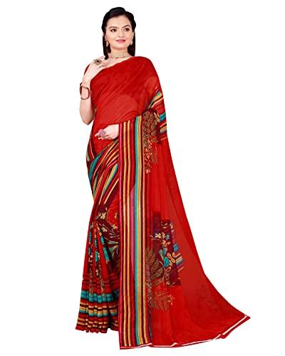 saadhvi womens georgette floral printed saree with unstitched blouse (red) (fl-georgette72)