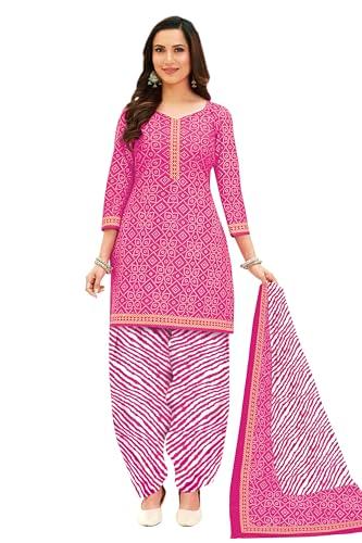 miraan unstitched printed cotton salwar suit material for women (san2207, pink, free size)