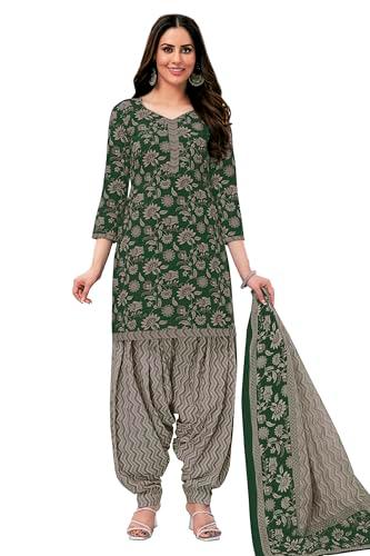 miraan unstitched printed cotton salwar suit material for women (san2208, dark green, free size)