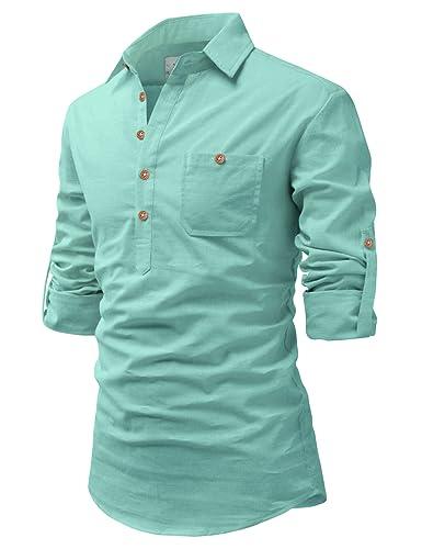 vida loca full sleeve spread collor cotton casual slim fit short kurta for men's (light blue, 42)