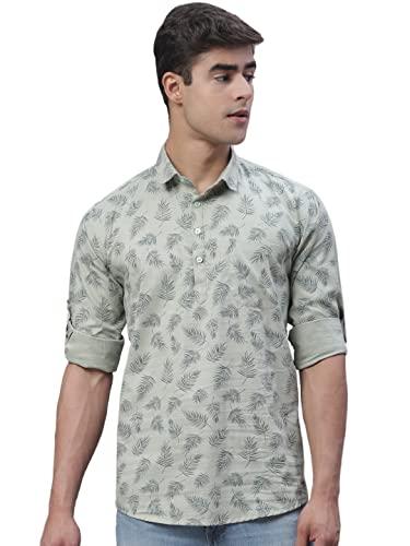 majestic man cotton printed designer short kurta for men (medium, pista green)