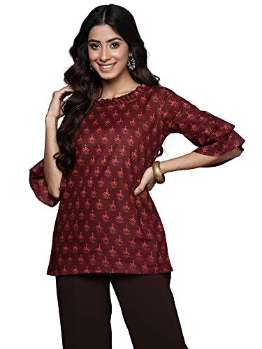 indo era women's cotton printed regular casual tunic top (tp0mr5013xl_maroon_xl-size)