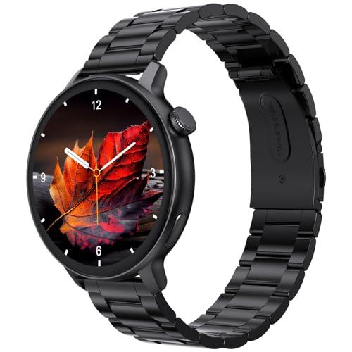 beatxp evoke neo 1.43” super amoled display bluetooth calling smart watch, 466 * 466px, 800 nits, 60hz refresh rate, 100+ sports modes, 24/7 health tracking, ai voice assistant, ip67 (black metal)