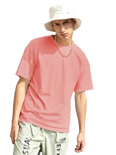 kotty men's round neck solid t-shirt light pink