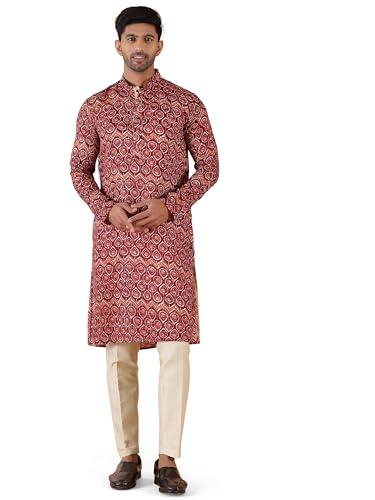 the kurta company men's pink silk blend printed kurta - regular fit, full sleeve - cjwq_44