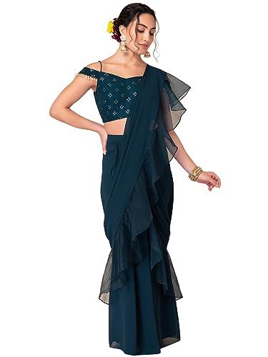 indya women's georgette saree (iss00039_blue)