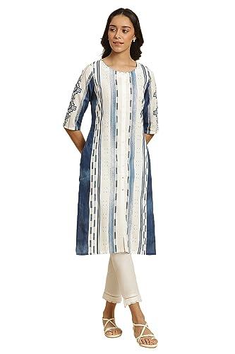 w for woman women's cotton geometric regular kurta (23auw19910-121803_ecru_10)