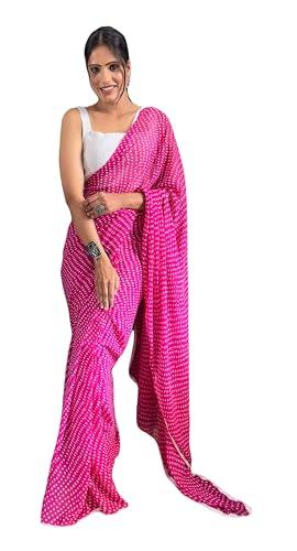 sidhidata women's georgette bandhni/bandhej printed ready to wear 1 minute saree with unstitched blouse piece (rtw bandhani rani_rani_free size)