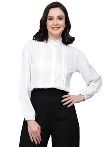 style quotient women white solid regular semi formal shirt