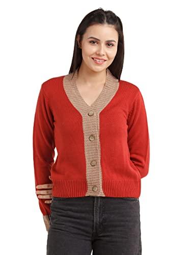 zink london women's red solid regular cardigan