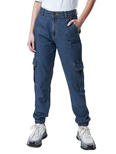 the souled store| solids cargo: space blue women and girls joggers|regular fit solid| 100% cotton blue color women cargo joggers