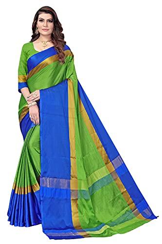 dhruvi trendz women's banarasi cotton & silk saree (dt-s1806_green & blue)