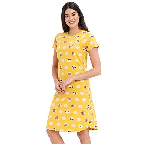 sweet dreams women's cotton short nighty nightgown (2304awco_yellow_xl)