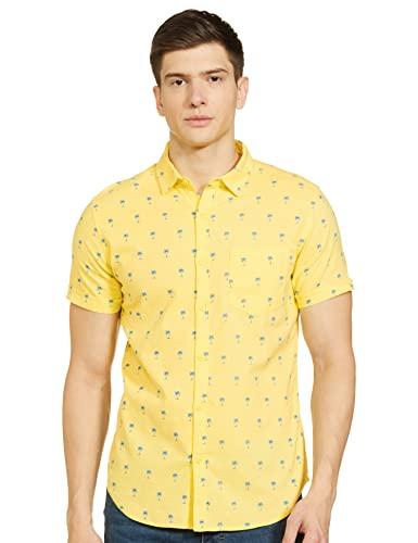 ketch men's slim fit shirt (khsh000311_lt yellow/blue