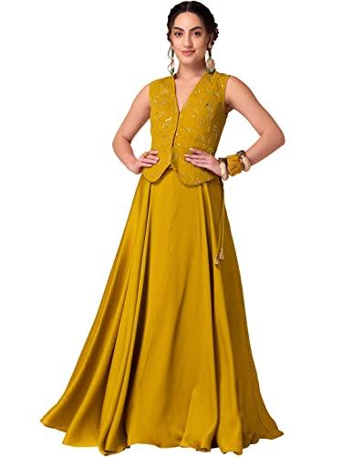 indya women's polyester lehenga sets (vbc00014_yellow_s)