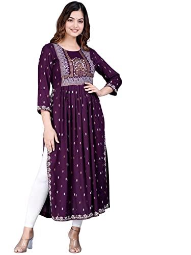 rytras women's rayon printed flared kurti(purple,xl)