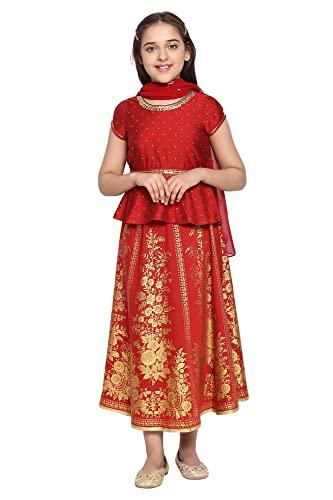 scarlet red top-skirt-dupatta girls set