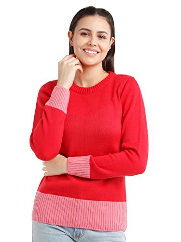 zink london women's red solid regular sweater